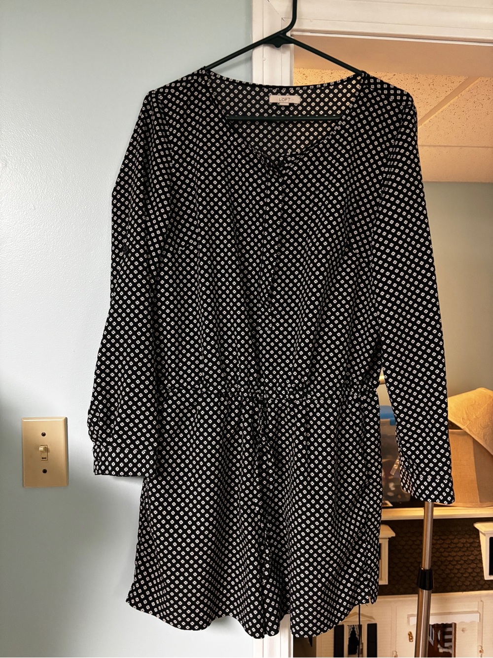 LOFT  Black & White Floral Geometric long sleeve romper